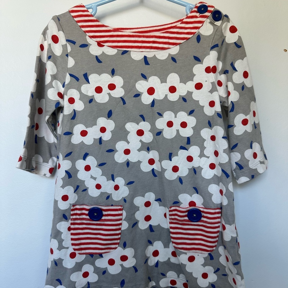 Boden Red and Blue Striped Floral Dress